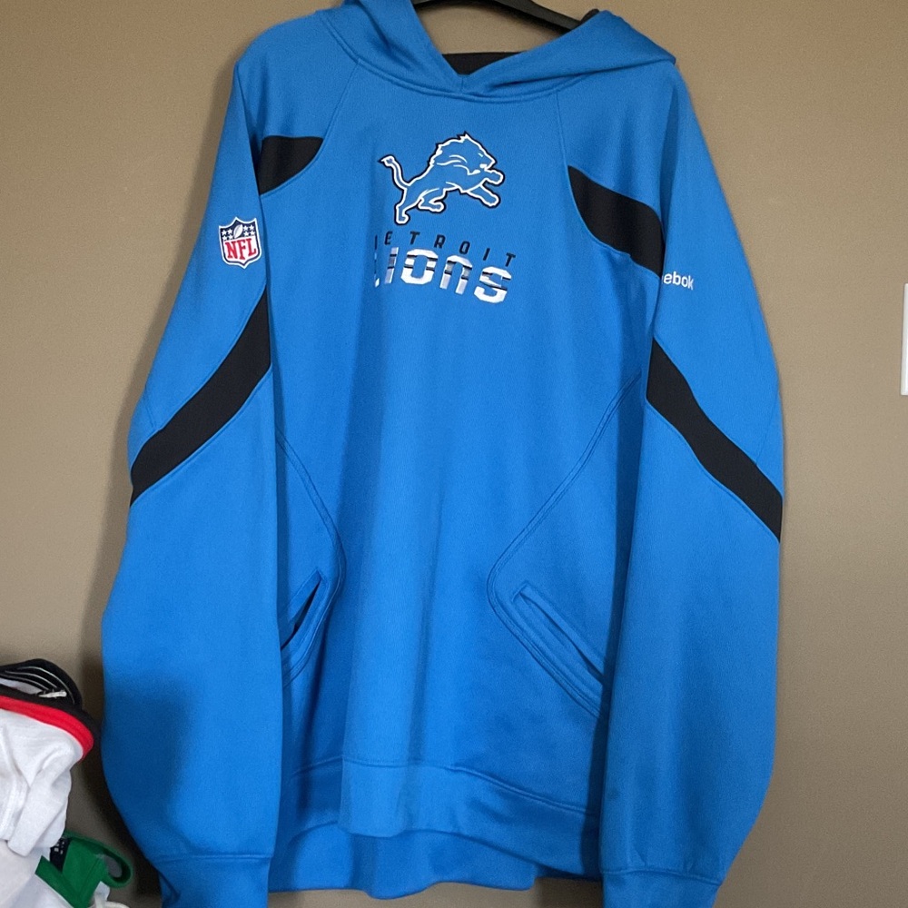 Reebok Blue and Black Detroit Lions Hoodie